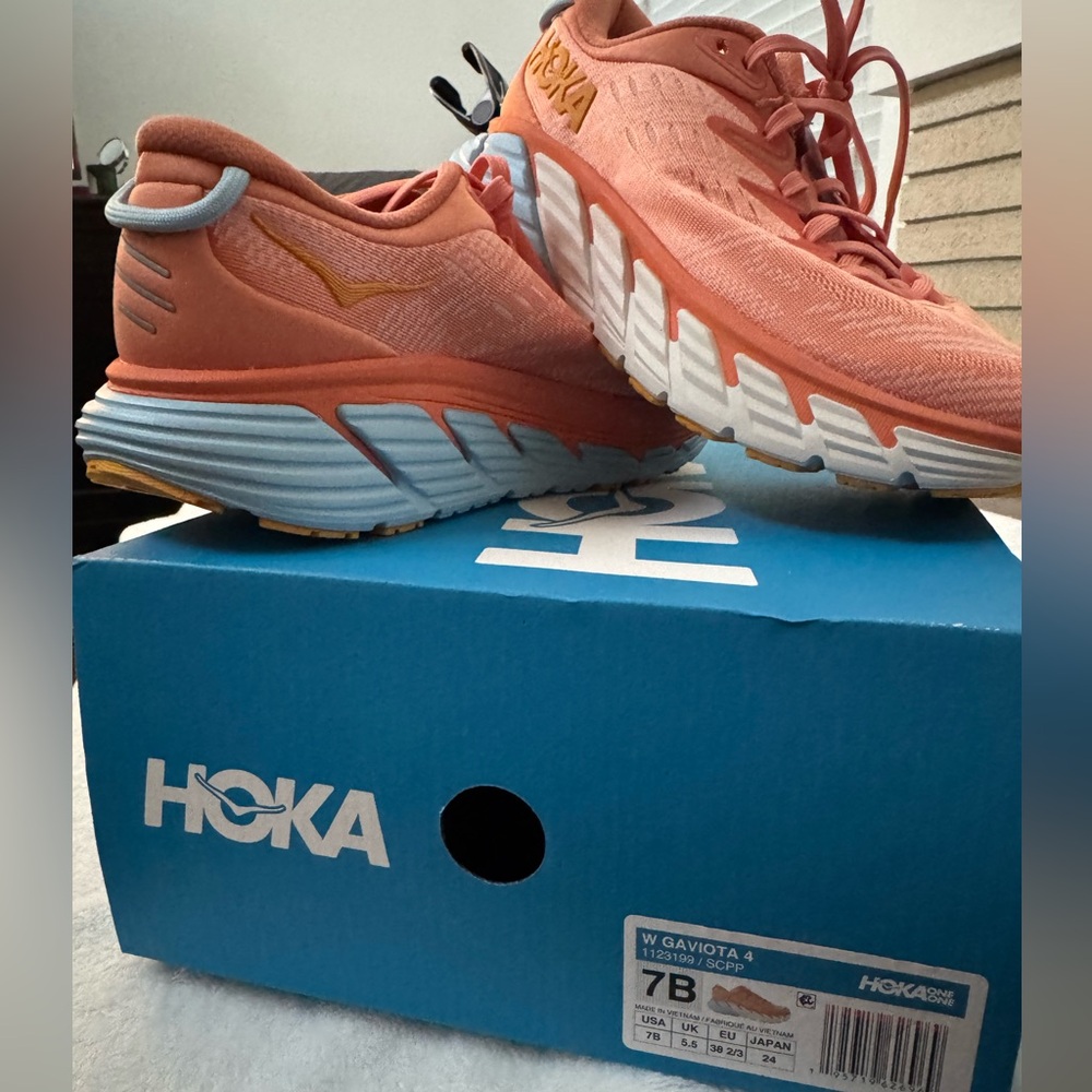 Hoka Women's Gaviota 4 Coral and Light Blue Shoes